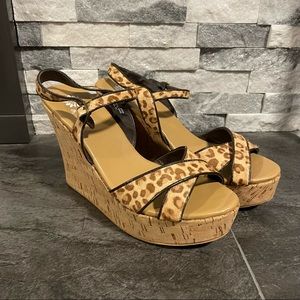 Yellow Box Leopard Print Wedge Sandals
